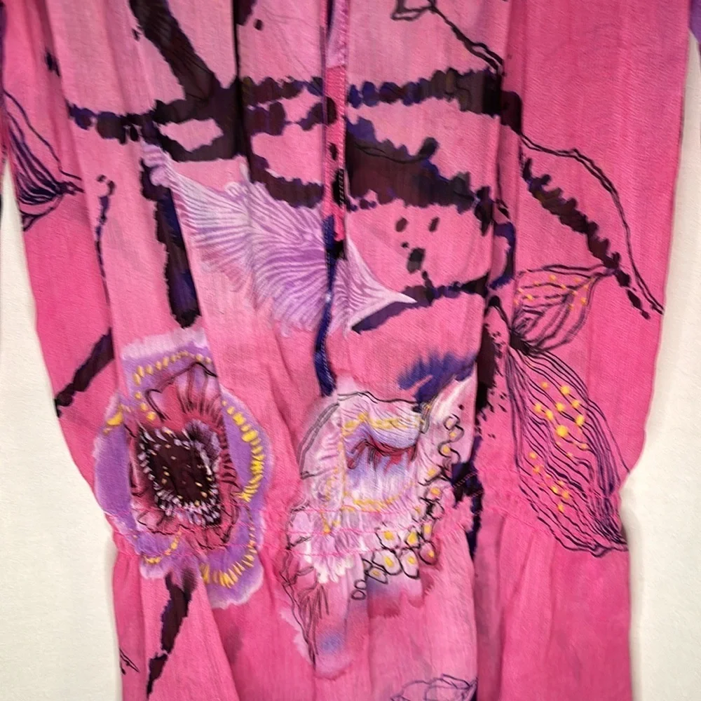 Harlow Zee Boho Beaded Pink Floral Top Blouse Small